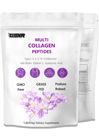 GSXR Multi Collagen Peptides Powder 1LB | Hydrolyzed Type I-X Collagen + Biotin, Hyaluronic Acid & Vitamin C