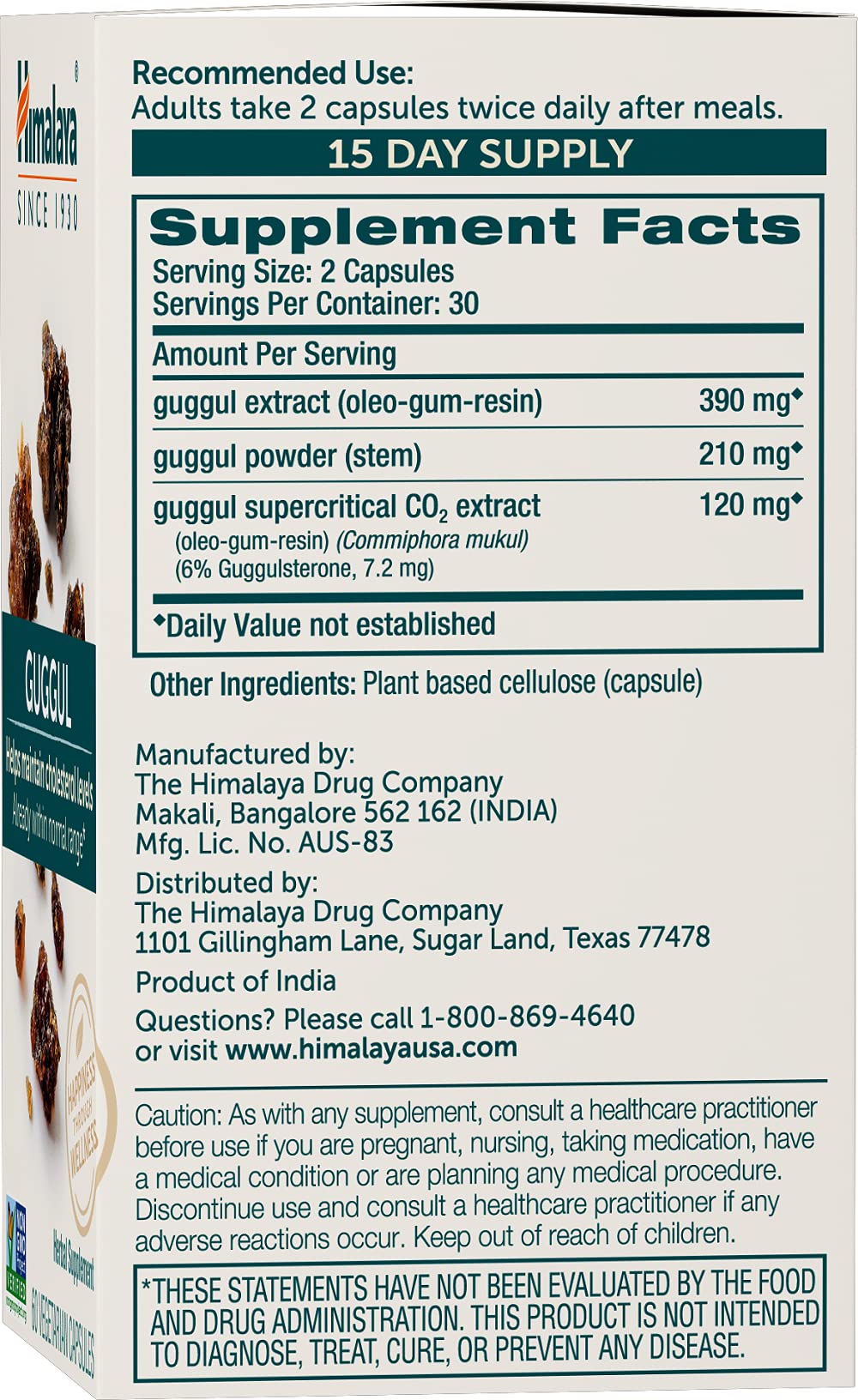 Himalaya Guggul - Liver Support & Cholesterol Health (Vegan, Non-GMO, Gluten Free) - 720 mg, 60 Capsules