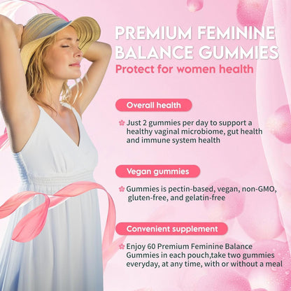 GUITI Premium Feminine Balance Gummies for Women – Pineapple Probiotic, Vegan & Gluten-Free, 60 Gummies