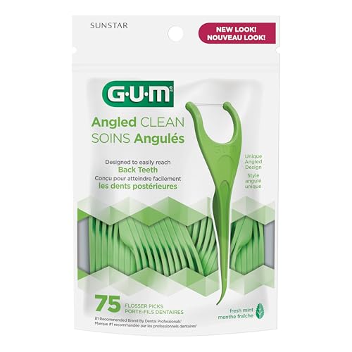 GUM Angled Floss Picks – Extra Strong Shred-Resistant Mint, 75 Count