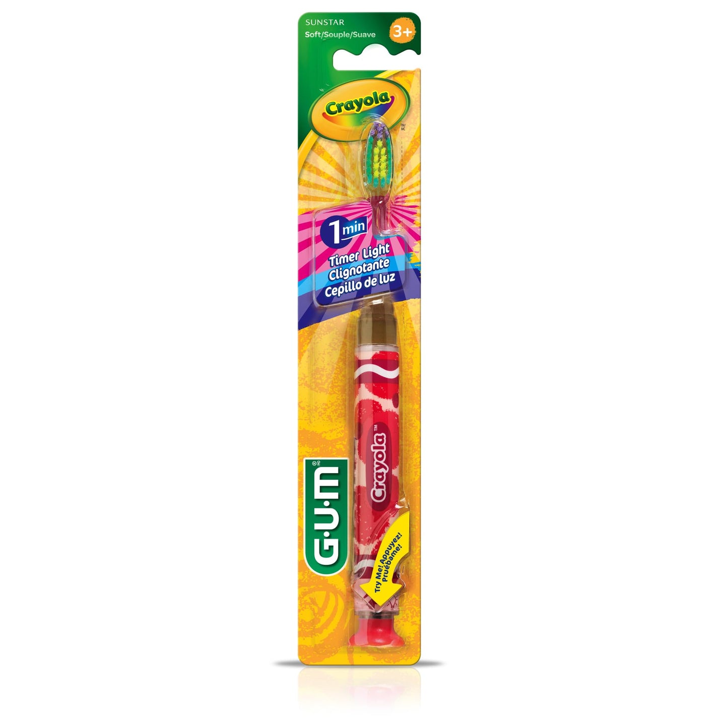 GUM Crayola Timer Light Toothbrush for Kids – 4 Pack | Soft Bristles, Suction Cup Base