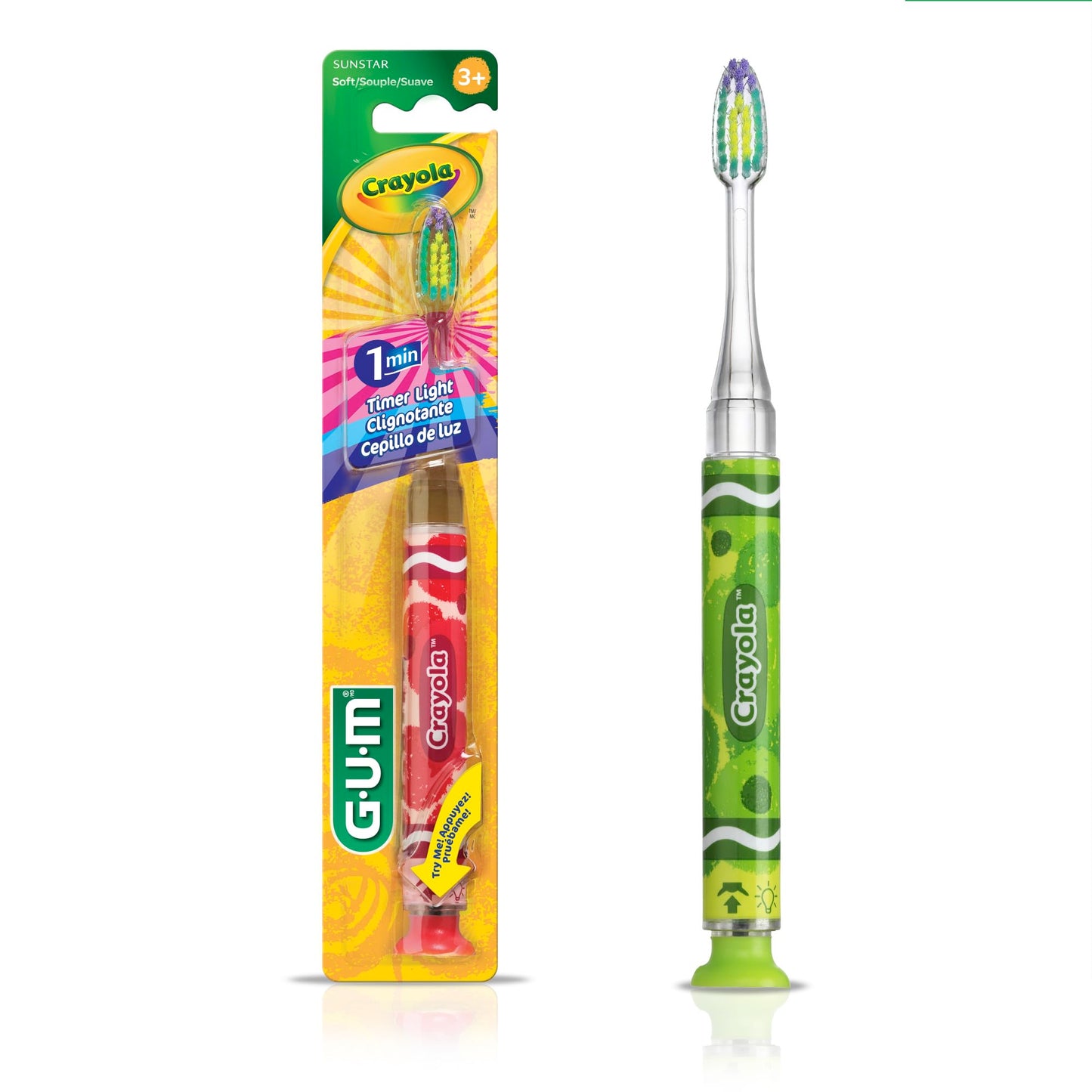 GUM Crayola Kids Light-Up Timer Toothbrush – Soft Bristles & Suction Cup (3+)