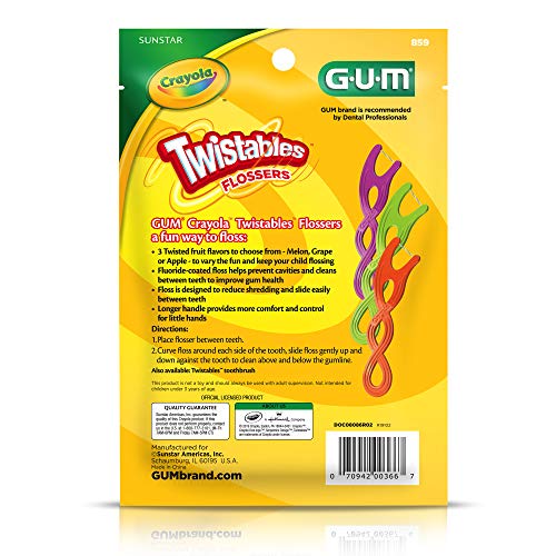 GUM Crayola Twistables Kids Flossers with Fluoride – 90 Count (Ages 3+)