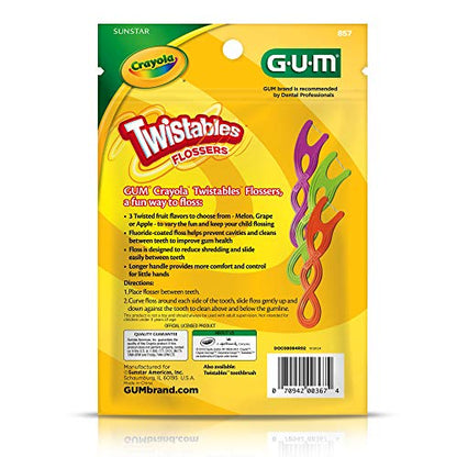 GUM Crayola Twistables Kids Flossers with Fluoride - 75 Count, 3 Flavors, Ages 3+