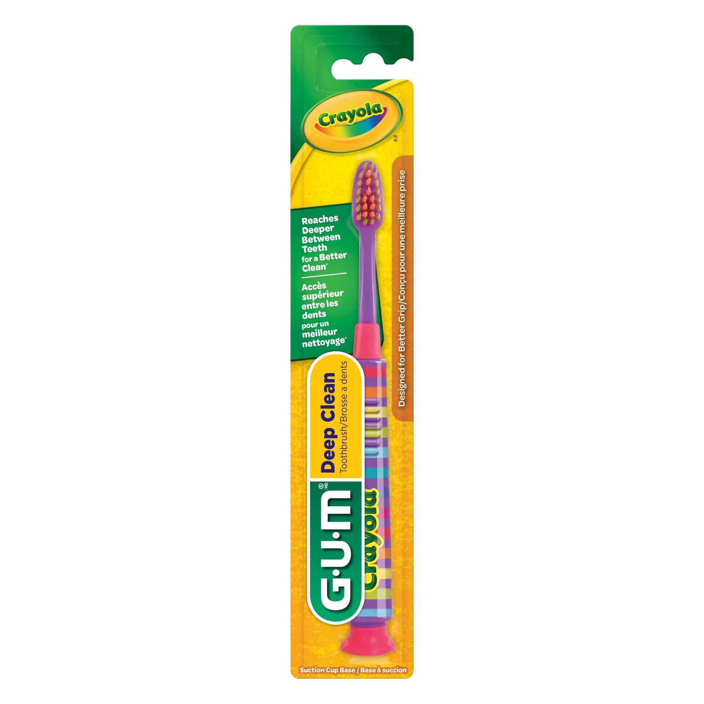 GUM Crayola Deep Clean Kids Toothbrushes – Ultra-Soft, Suction Cup (Ages 4-9) Pack of 4