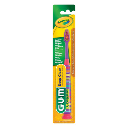 GUM Crayola Deep Clean Kids Toothbrushes – Ultra-Soft, Suction Cup (Ages 4-9) Pack of 4