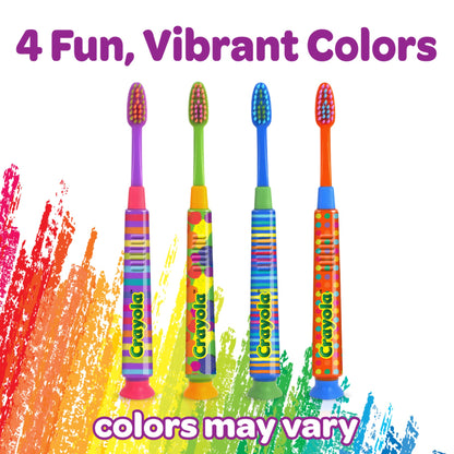 GUM Crayola Deep Clean Kids Toothbrushes – Ultra-Soft, Suction Cup (Ages 4-9) Pack of 4