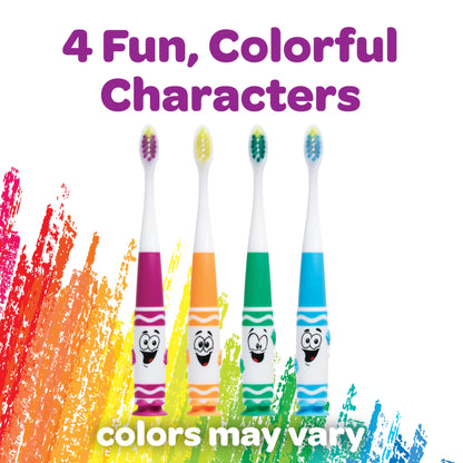 GUM Crayola Pip-Squeaks Kids' Manual Toothbrushes – Extra Soft Bristles, 3-5 Years, Suction Cup Base (Pack of 4)