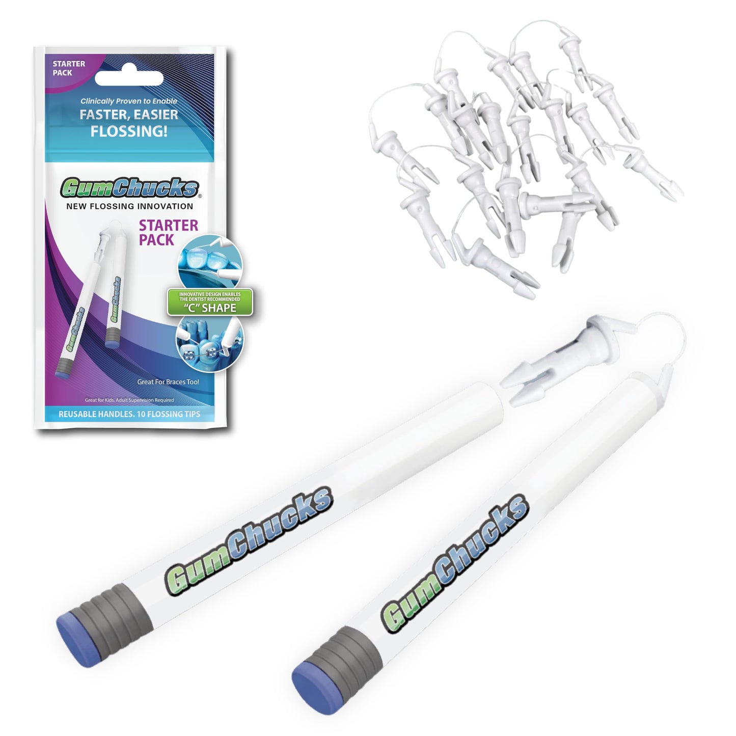 GumChucks Floss for Teeth - Starter Pack | Braces & Kids