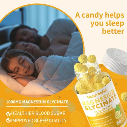 Nature's Aid Magnesium Glycinate Gummies 1000mg – Sugar-Free Pineapple Gummies with Vitamin D, B6 & CoQ10 (120 each, 2 Pack)