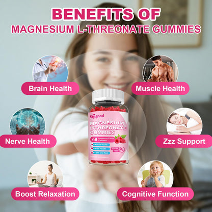 Magnesium L-Threonate Gummies 1200MG - Brain Health, Cognitive Support, Raspberry - 60 Count
