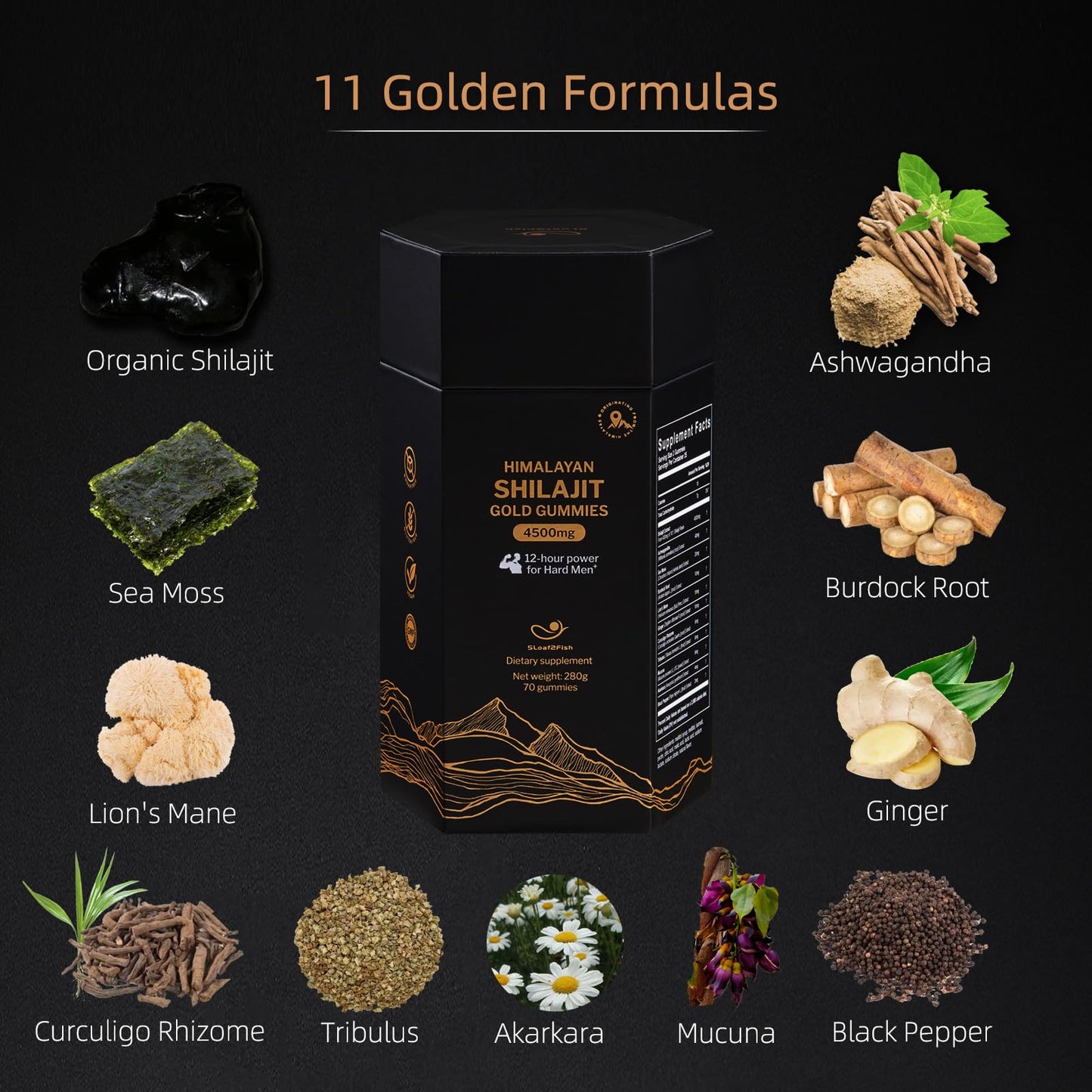 5Loaf2Fish Himalayan Shilajit Gummies with Ashwagandha & Sea Moss – 70 Gummies