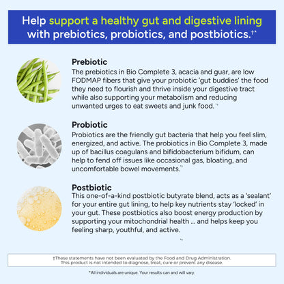 Gundry MD Bio Complete 3 — 3-in-1 Probiotics for Digestion, Energy, and Skin | 30 Day Supply