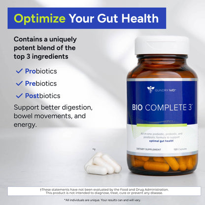 Gundry MD Bio Complete 3 — 3-in-1 Probiotics for Digestion, Energy, and Skin | 30 Day Supply