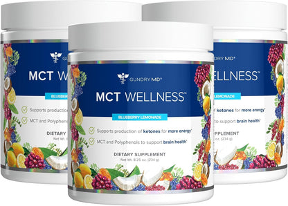 Gundry MD MCT Wellness Powder – Energy, Ketone Support & Brain Health | Keto Friendly, Sugar Free (90 Day Supply) – Blueberry Lemonade