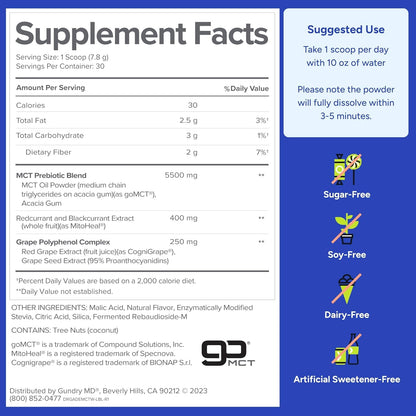 Gundry MD MCT Wellness Powder – Energy, Ketone Support, Brain Health, Sugar Free | Watermelon Lemonade, 90 Day Supply