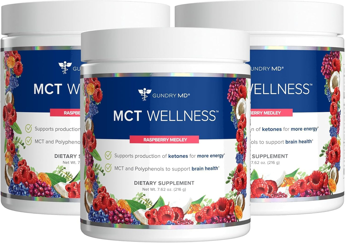 Gundry MD MCT Wellness Powder Raspberry Medley – Energy, Ketone Support, Sugar Free (90 Day Supply)