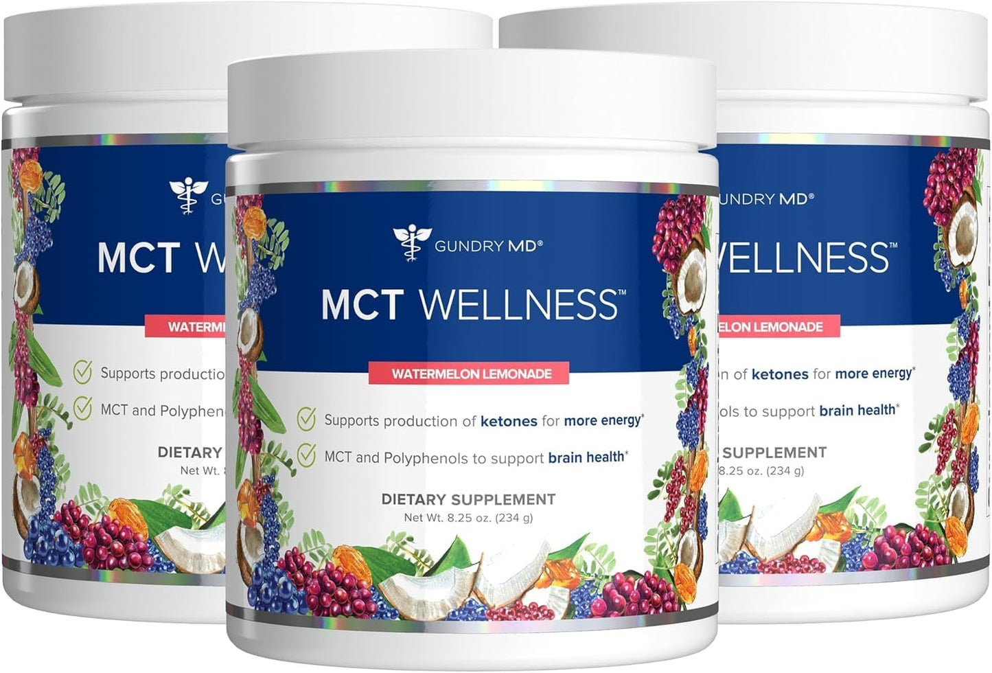 Gundry MD MCT Wellness Powder – Energy, Ketone Support, Brain Health, Sugar Free | Watermelon Lemonade, 90 Day Supply
