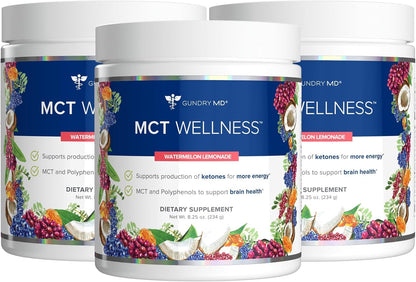 Gundry MD MCT Wellness Powder – Energy, Ketone Support, Brain Health, Sugar Free | Watermelon Lemonade, 90 Day Supply