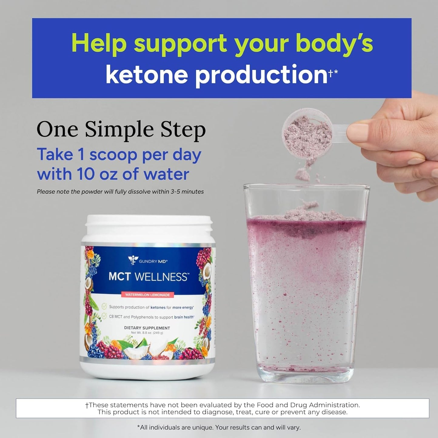 Gundry MD MCT Wellness Powder – Energy, Ketone Support, Brain Health, Sugar Free | Watermelon Lemonade, 90 Day Supply