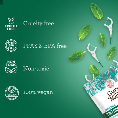 GuruNanda 2-in-1 Dental Floss Picks – 300 Count, Mint Flavor, Non-Slip Grip