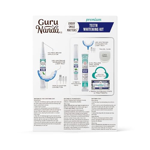 GuruNanda Premium Teeth Whitening Kit with Wired LED Light & Whitening Pen, Works with iPhone & Android