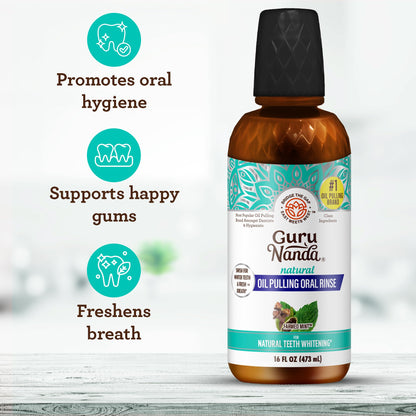 GuruNanda CocoMint Oil Pulling Mouthwash – 16 oz, 7 Essential Oils & Vitamins, Alcohol-Free