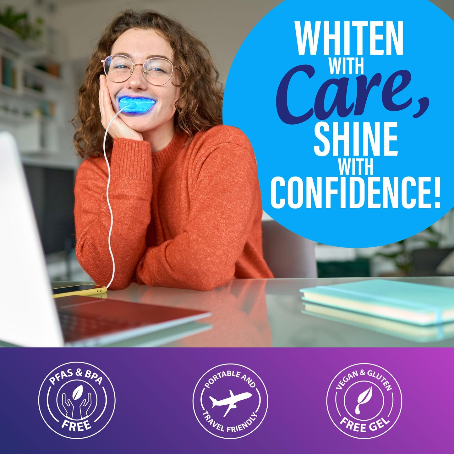 GuruNanda Premium Teeth Whitening Kit with Wired LED Light & Whitening Pen, Works with iPhone & Android