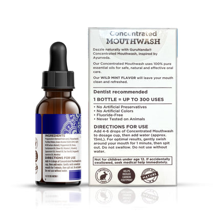 GuruNanda Concentrated Mouthwash (3x2 fl oz) - 300 Rinses, Fluoride-Free Mint with Essential Oils