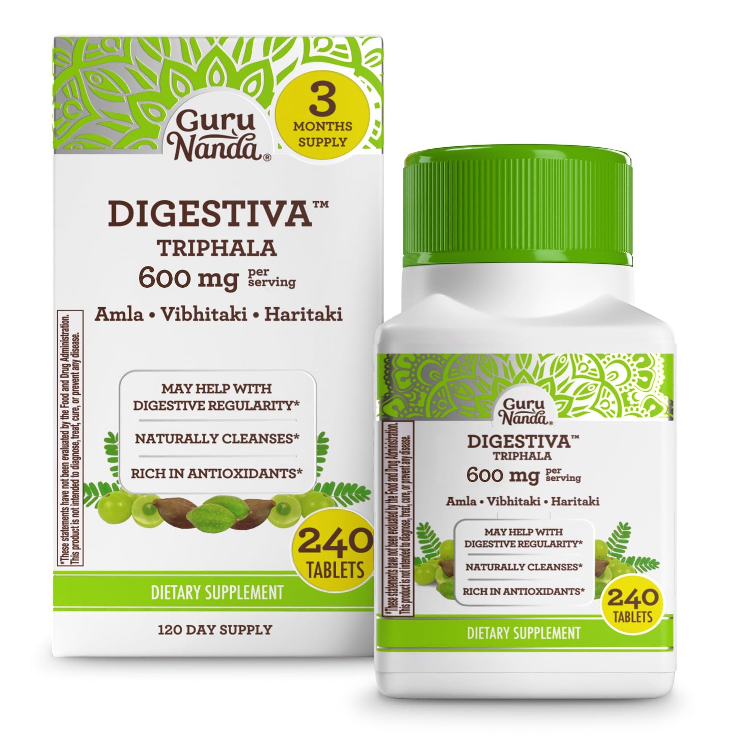 GuruNanda Digestiva Triphala - 240 Tablets | Supports Digestion & Bloating