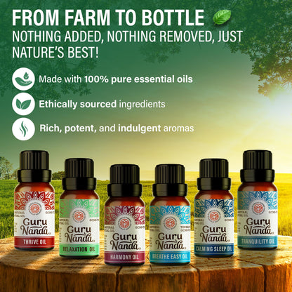 GuruNanda Essential Oil Blends (Set of 6) – 6-Pack Aromatherapy Oils for Diffusers
