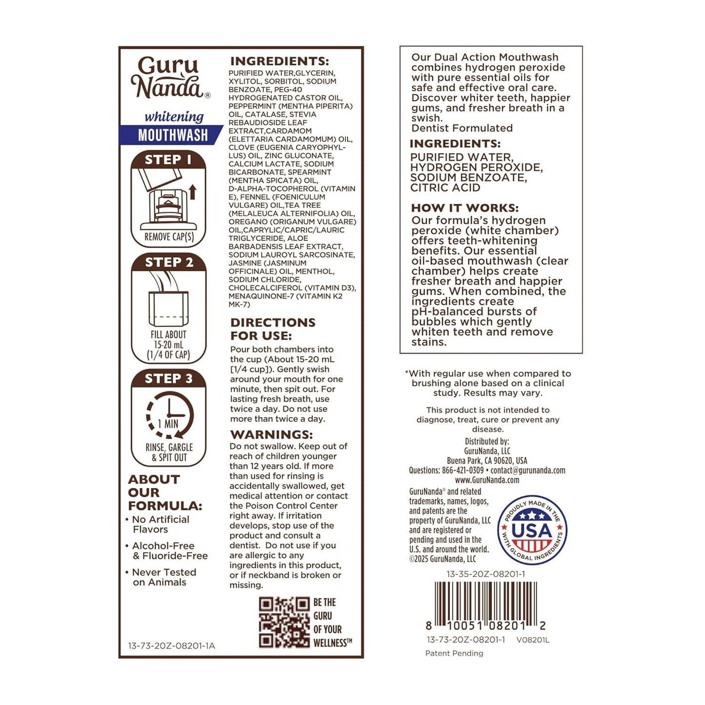GuruNanda Teeth Whitening Dual Barrel Oxyburst Mouthwash – Alcohol & Fluoride Free, Wild Mint, 20 Fl Oz