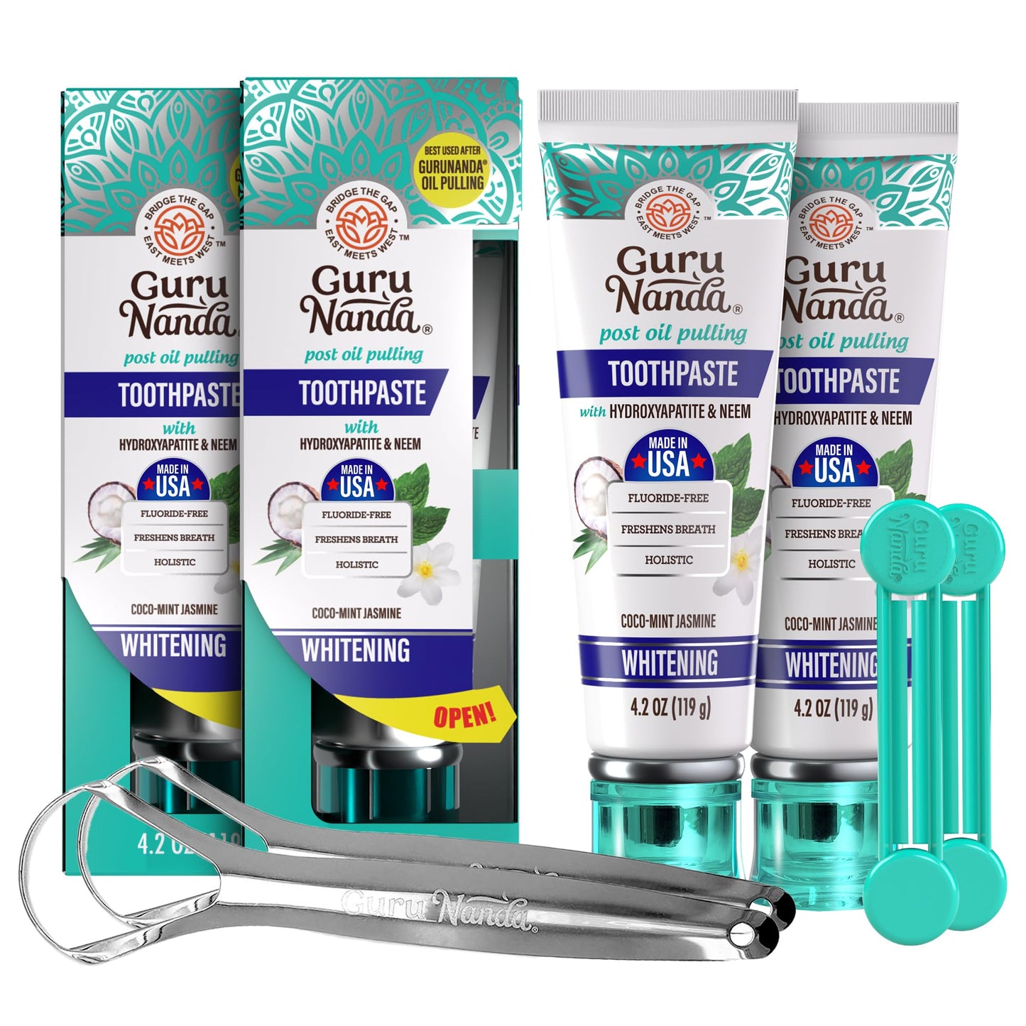 GuruNanda Hydroxyapatite Toothpaste – SLS & Fluoride Free, CocoMint Jasmine Neem (4.2oz Pack of 2)