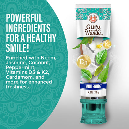 GuruNanda Hydroxyapatite Toothpaste – SLS & Fluoride Free, CocoMint Jasmine Neem (4.2oz Pack of 2)