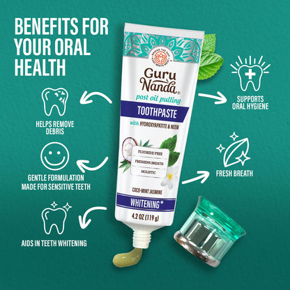 GuruNanda Hydroxyapatite Toothpaste – SLS & Fluoride Free, CocoMint Jasmine Neem (4.2oz Pack of 2)