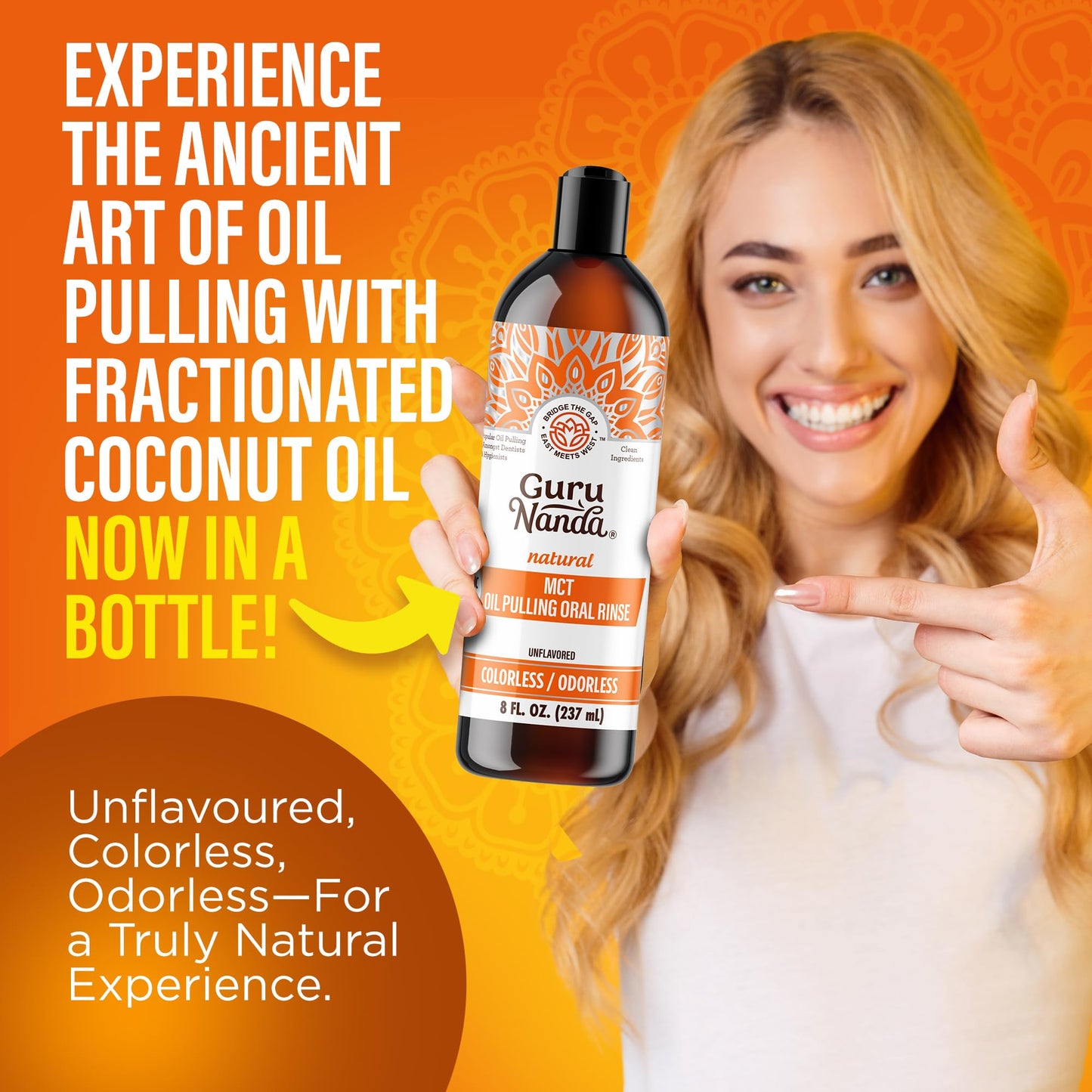 GuruNanda MCT Oil Pulling Mouthwash – Pure Coconut Oil, Unflavoured, Alcohol-Free, 8 Oz