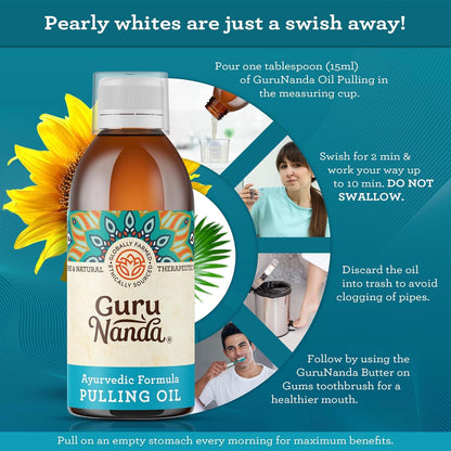 GuruNanda Original Oil Pulling Mouthwash – Coconut & Sesame, Tongue Scraper, Alcohol-Free, 8.45 fl oz