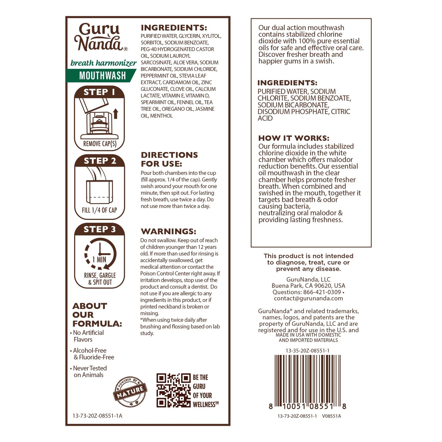 GuruNanda Dual Barrel Breath Harmonizer Mouthwash – Wild Mint, 3 Pack, Alcohol-Free & Fluoride-Free