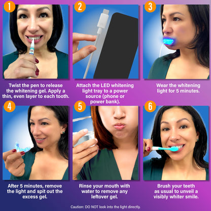 GuruNanda Premium Teeth Whitening Kit with Wired LED Light & Whitening Pen, Works with iPhone & Android