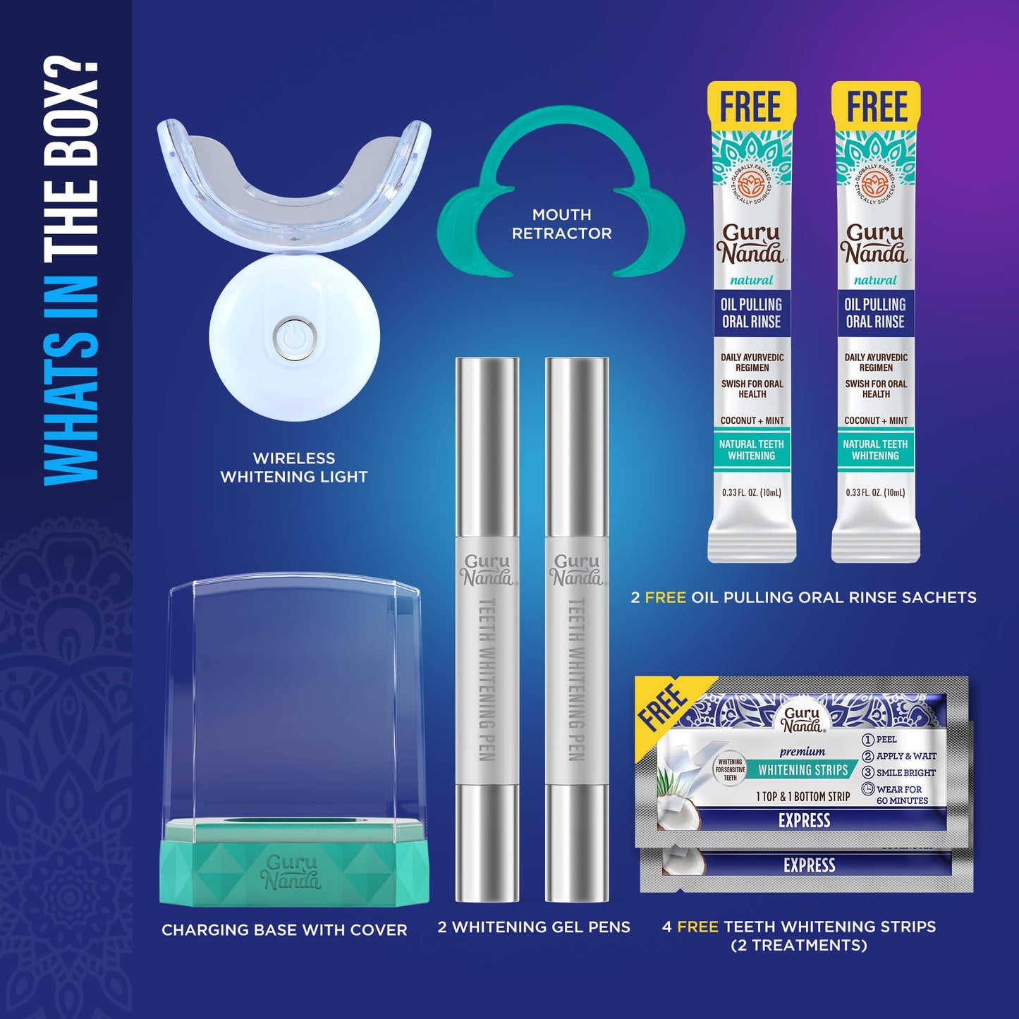 GuruNanda Teeth Whitening Kit with LED Light – Wireless, 40 Treatments