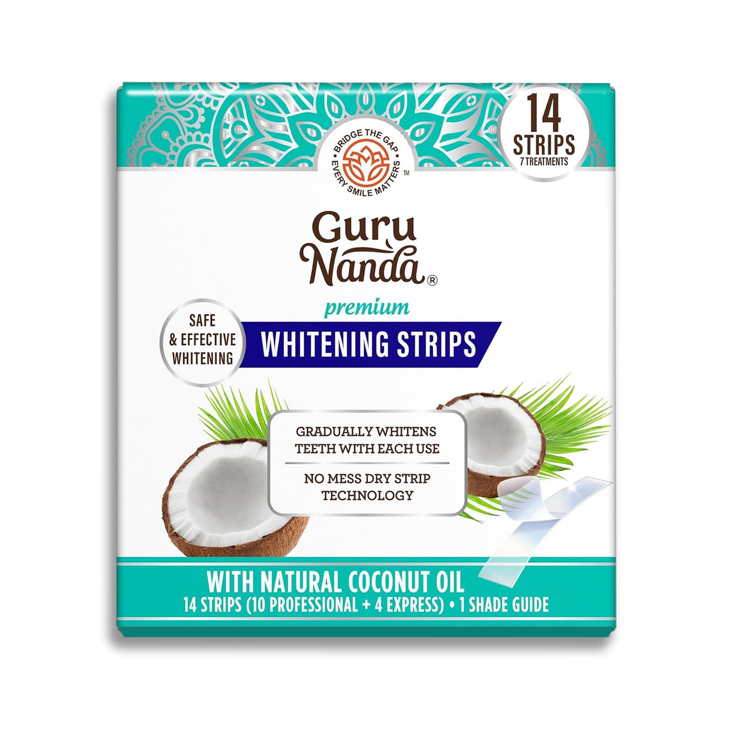 GuruNanda Teeth Whitening Strips – 7-Day Treatment | Non-Slip Dry Strip Technology