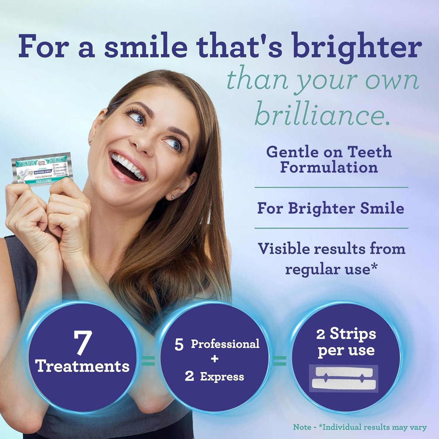 GuruNanda Teeth Whitening Strips – 7-Day Treatment | Non-Slip Dry Strip Technology