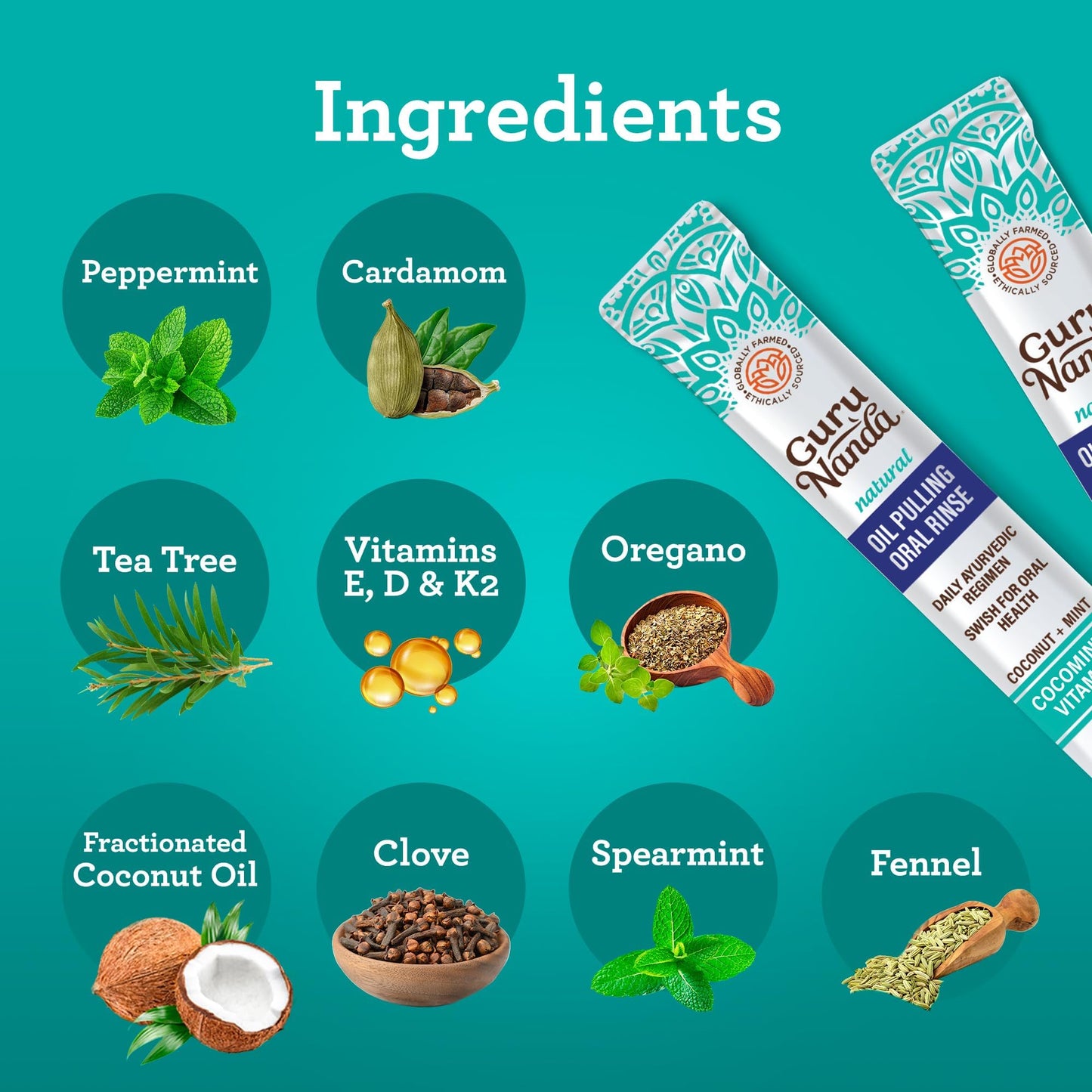 GuruNanda Travel Sachets – Coconut Oil Pulling Mouthwash with 7 Essential Oils
