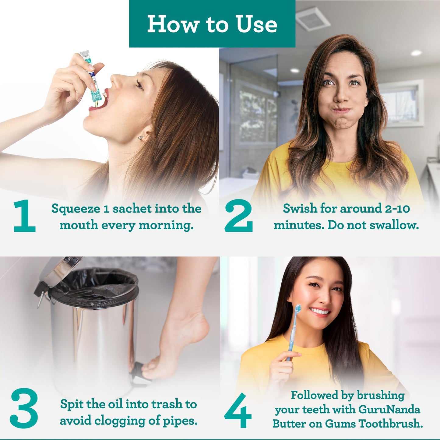 GuruNanda Travel Sachets – Coconut Oil Pulling Mouthwash with 7 Essential Oils