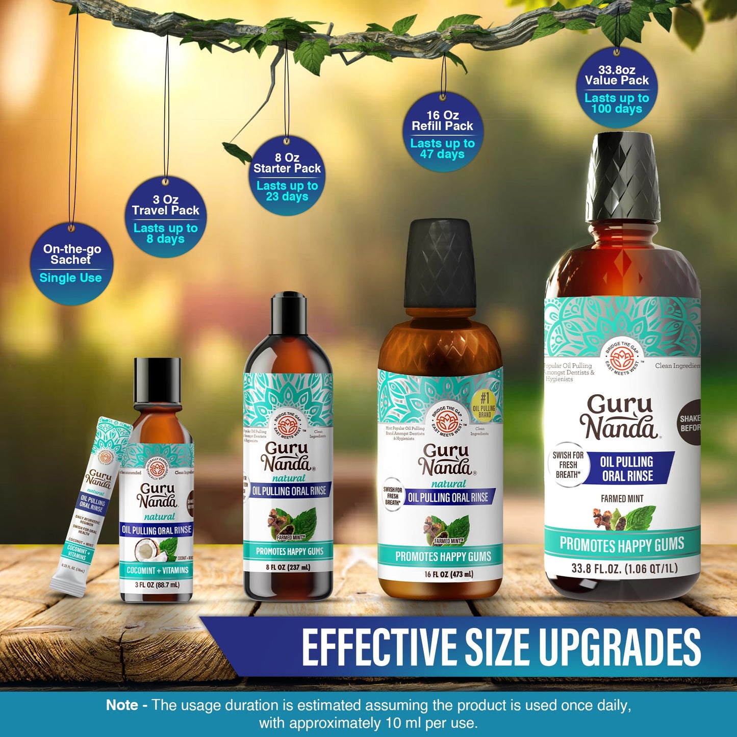 GuruNanda CocoMint Oil Pulling Mouthwash – Complete Oral Hygiene, 7 Essential Oils & Vitamins, Alcohol-Free, 1L (33.8 oz)