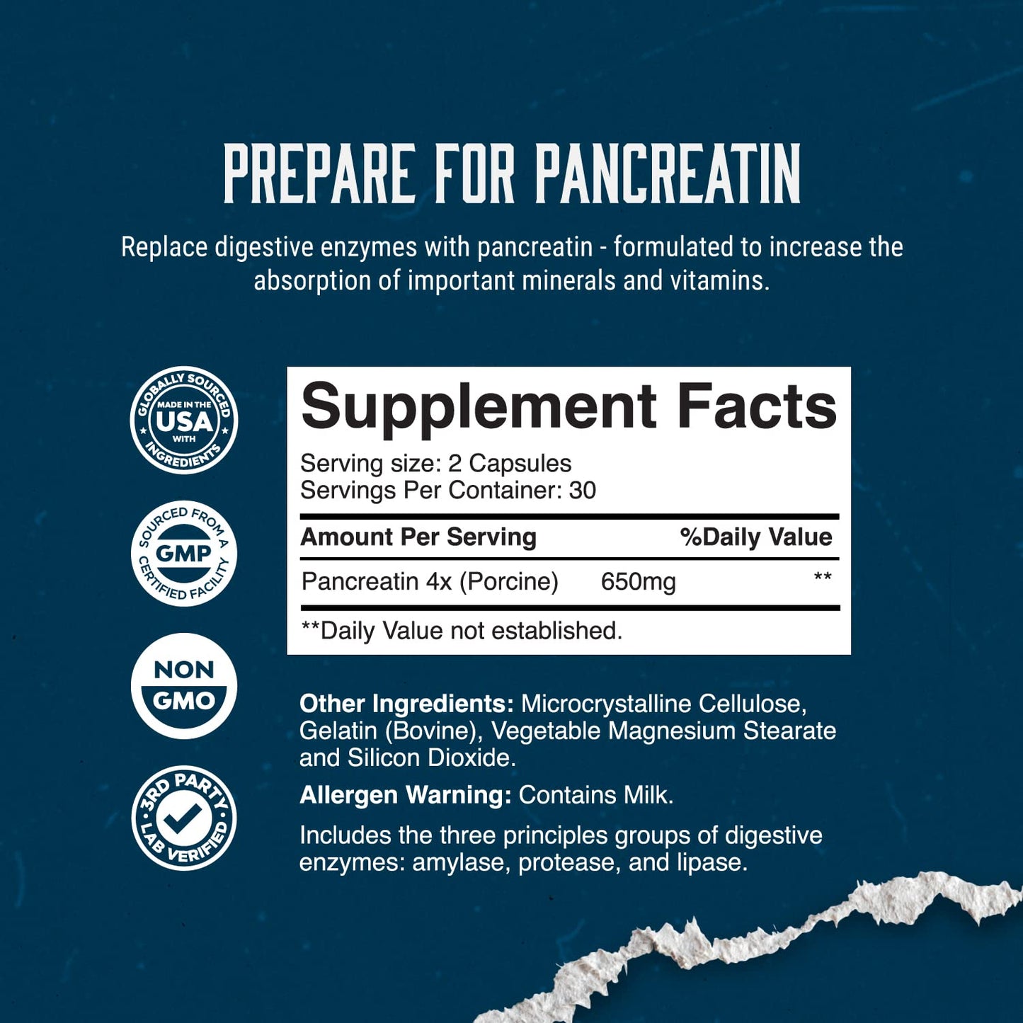 Digestive Enzyme Supplements for Gut Health - Pancreatin Digestive Enzymes for Digestion Upset Stomach Relief and Leaky Gut Repair - Pure Enzymes Digestion Supplement Women and Men