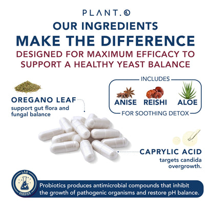 Potent Candida Cleanse Supplement – Candida Complex with Oregano, Caprylic Acid, Black Walnut & Probiotics | 60 Capsules