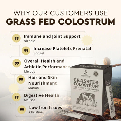 Ancestral Supplements Grass-Fed Beef Bovine Colostrum Powder Packets – Immune Support, Gut Health, 30 Sticks