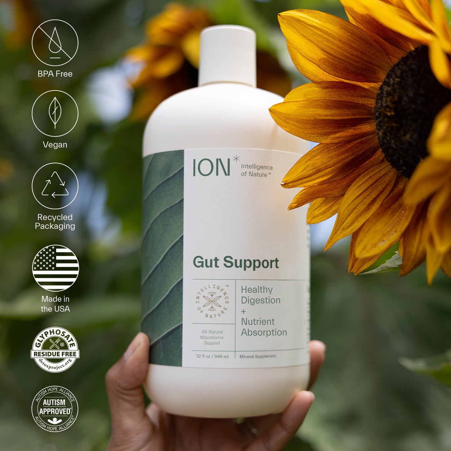 ION* Intelligence of Nature Gut Support Liquid – Digestive Health Drops with Humic Extract, 32 fl oz (Pack of 1)