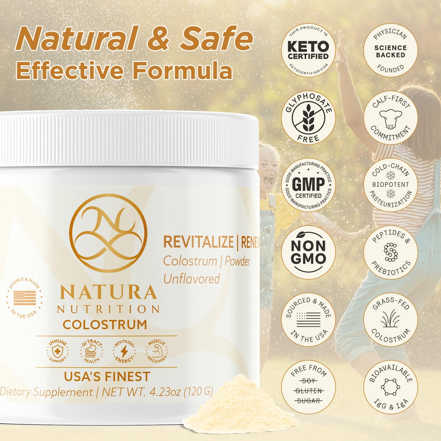 Grass-Fed Bovine Colostrum Powder - 60 Servings | Pure First-Milking IgG 25% | USA Sourced